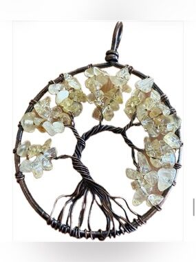 Tree of Life Pendant with Pale Yellow Gem Chips